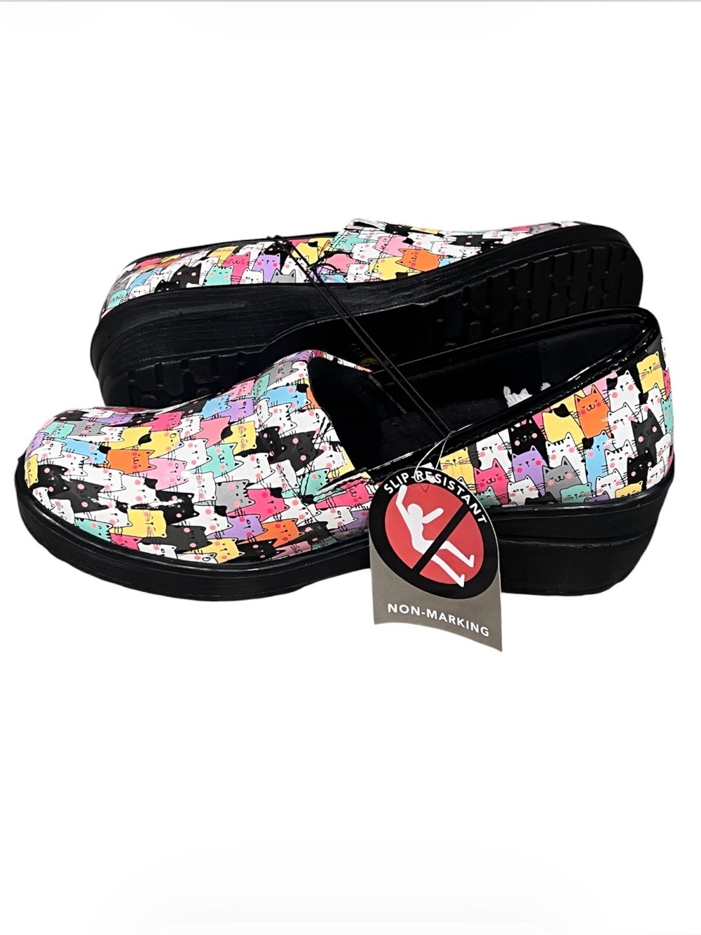 Easy street Women's Slip-On Nursing Clog with Multi-Color Cats Print size 8